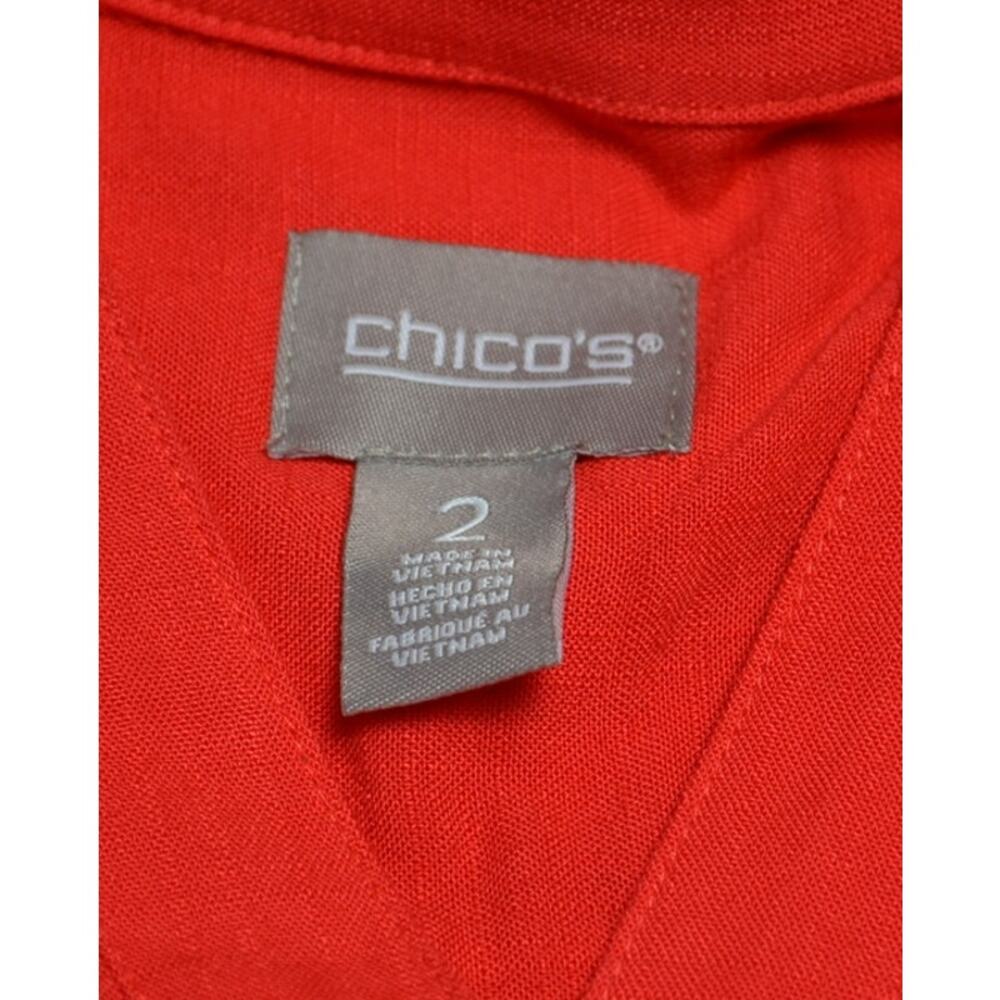 Chico's Women's Size 2 XL Red Roll Tab Sleeve Blouse Top Back Button Detail - Picture 6 of 10